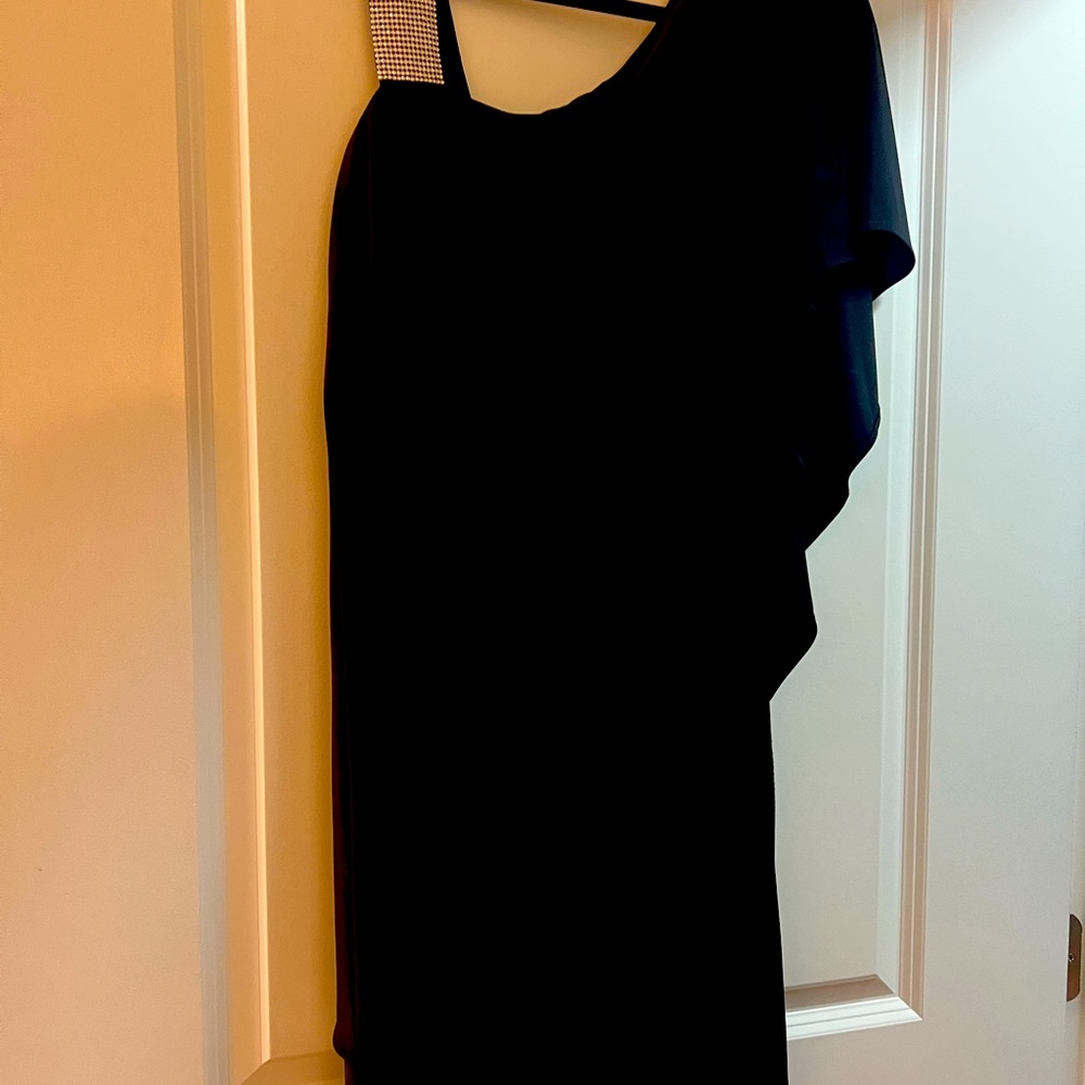 Black dressy dress with silver shoulder strap